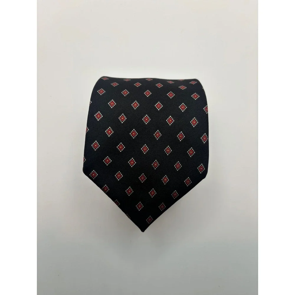 Pietro di Como Navy Blue Silk Geometric Diamond Pattern Hand Made Tie USA